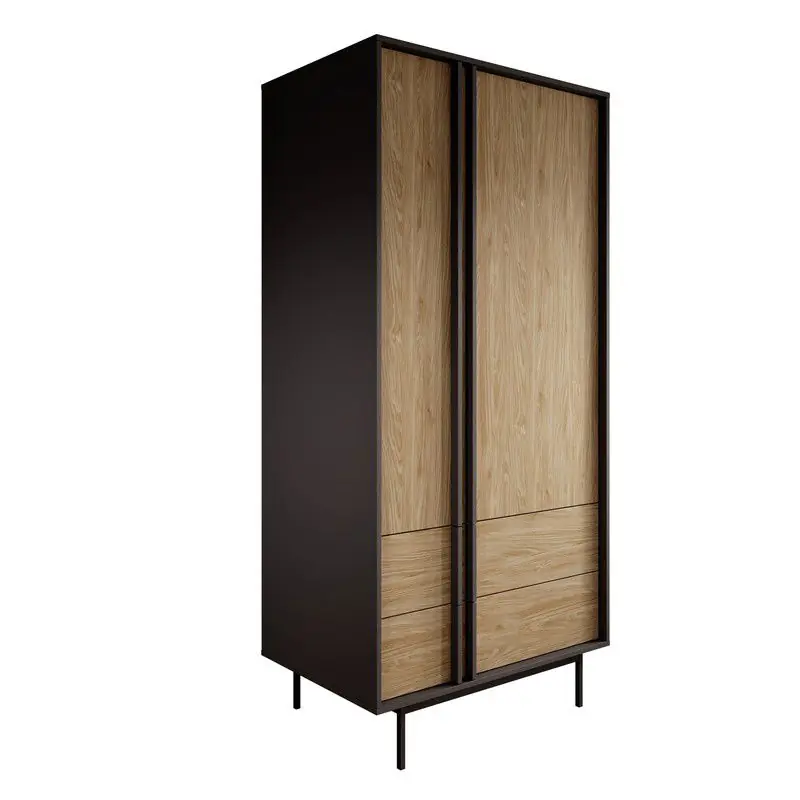 Express Levering Meubella - Antigo - Kledingkast 2 deurs - Eiken/Antraciet - 93x60x195 cm