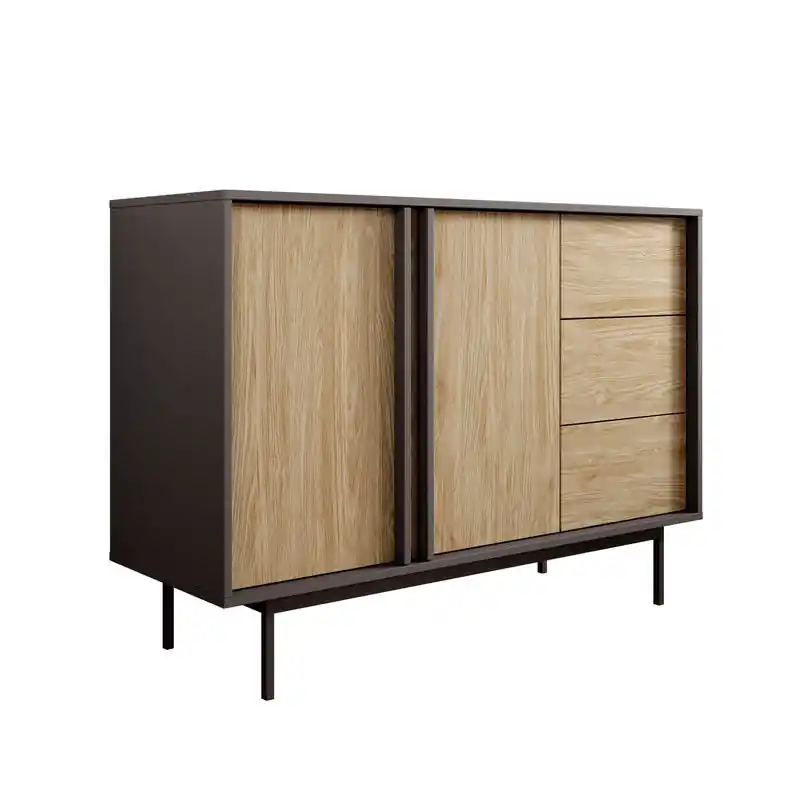 Laatste Kans Meubella - Antigo - Dressoir - Eiken/Antraciet - 123x43x87 cm