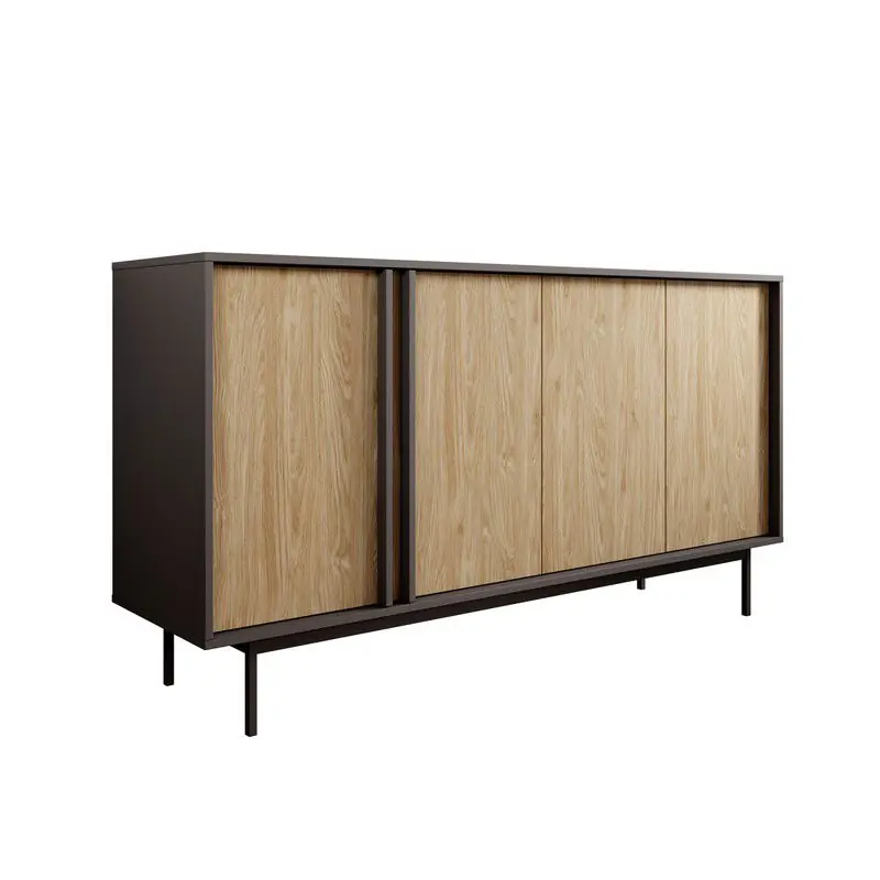 Meubella - Antigo - Dressoir - Eiken/Antraciet - 163x43x87 cm Koopje