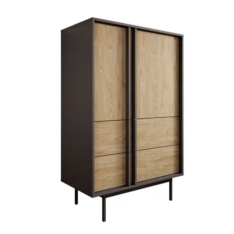 Meubella - Antigo - Dressoir - Eiken/Antraciet - 83x43x127 cm Laatste Versie