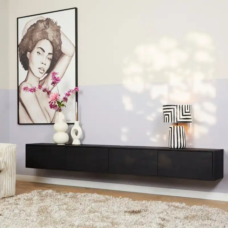 Zwevend Tv-meubel Vision Zwart | 240 cm - 240 x "30" x "35" Betrouwbaar