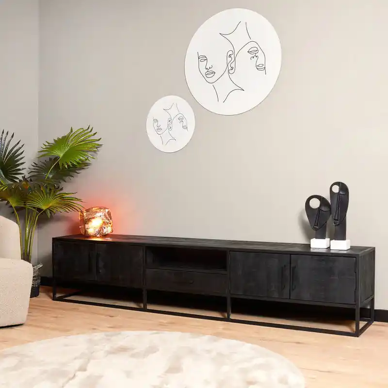 Tv meubel Denver Black 240 cm | Mangohout en staal - Zwart - 245 x x 45 Gereduceerde Prijs