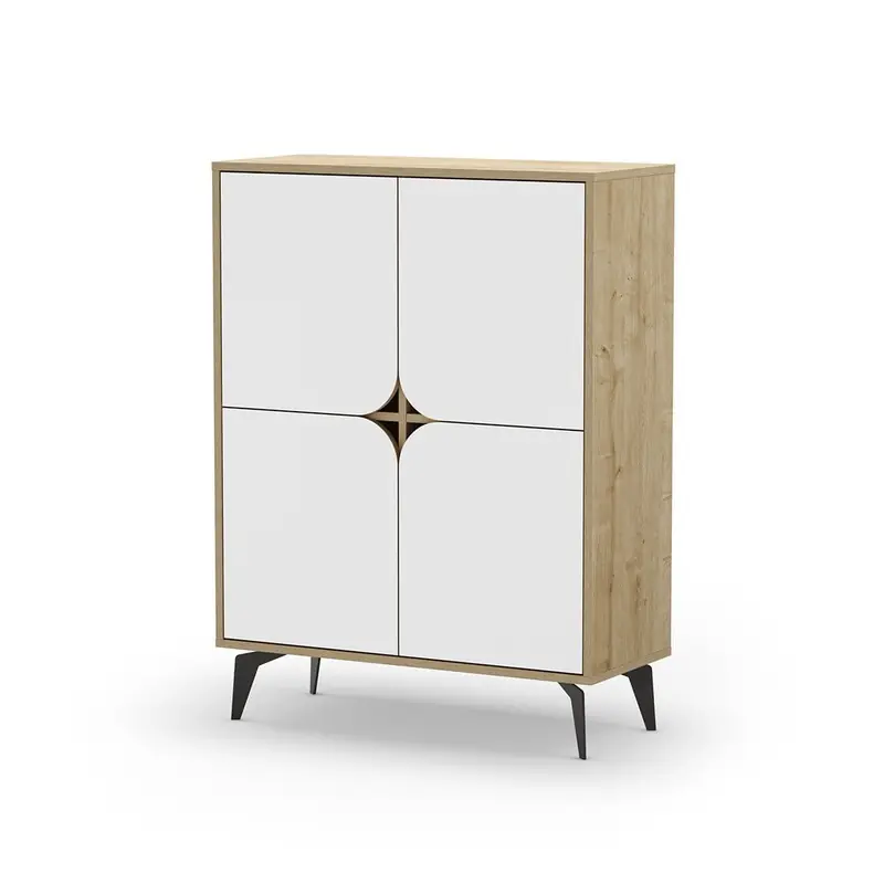 Limited Edition Hoog dressoir 4 deuren met metalen poten L90 cm - FLORA