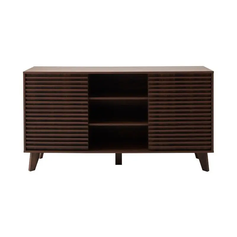 Buffet met 2 schuifdeuren, facades met groefhout effect, L140 cm - FRIBOURG Bestel Nu