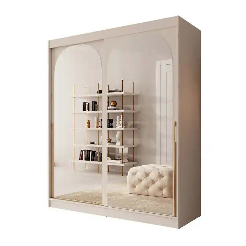 Gecertificeerd Meubella - Moniq - Kledingkast met 2 schuifdeuren - Beige - 180x65x215 cm