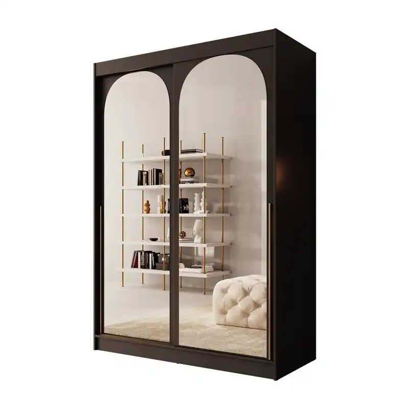 Meubella - Moniq - Kledingkast met schuifdeuren - Zwart - 150x65x215 cm Shop Nu