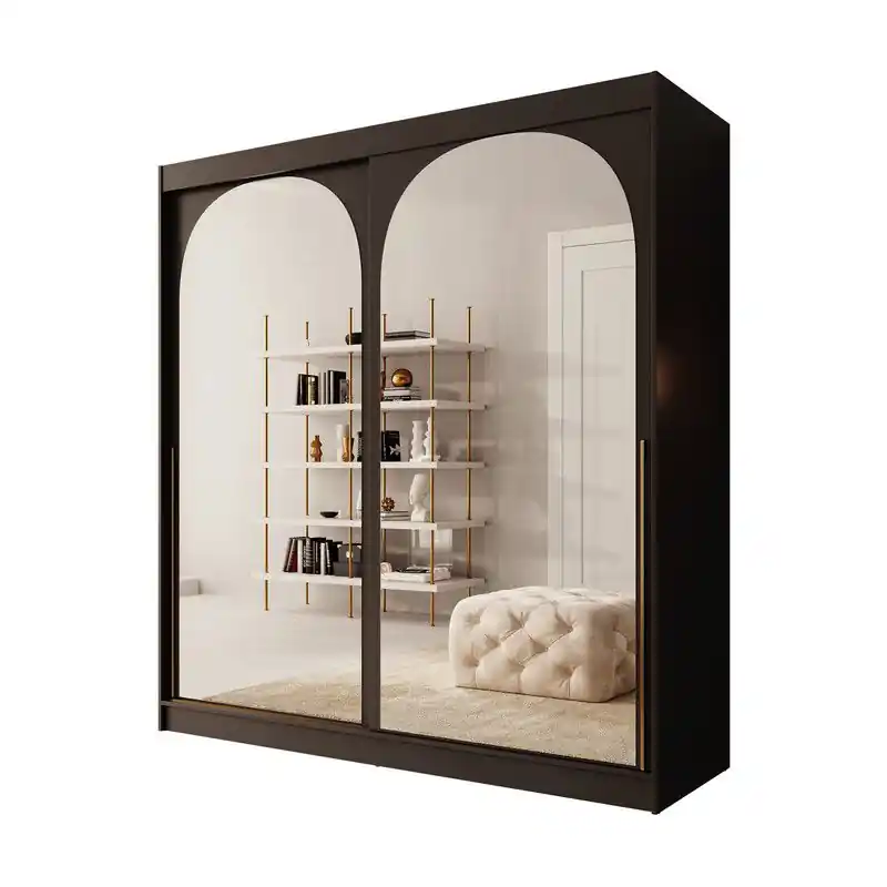 Meubella - Moniq - Kledingkast met schuifdeuren - Zwart - 200x65x215 cm Exclusieve Aanbieding