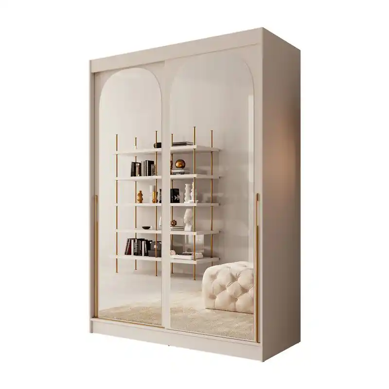 Meubella - Moniq - Kledingkast met schuifdeuren - Beige - 150x65x215 cm Tijdelijk Beschikbaar