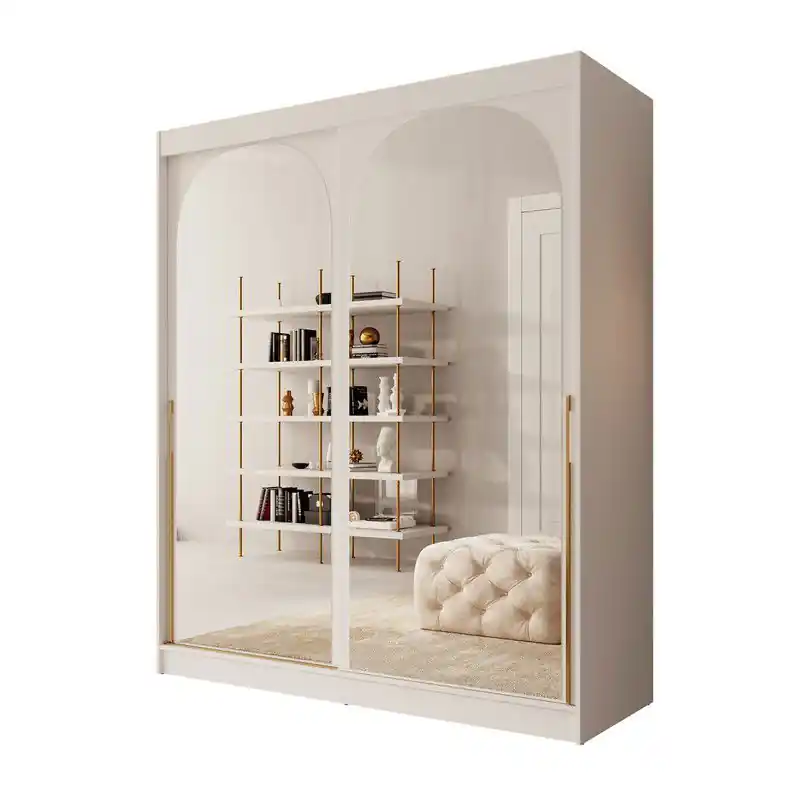 Meubella - Moniq - Kledingkast met 2 schuifdeuren - Wit - 180x65x215 cm Beperkt Aanbod