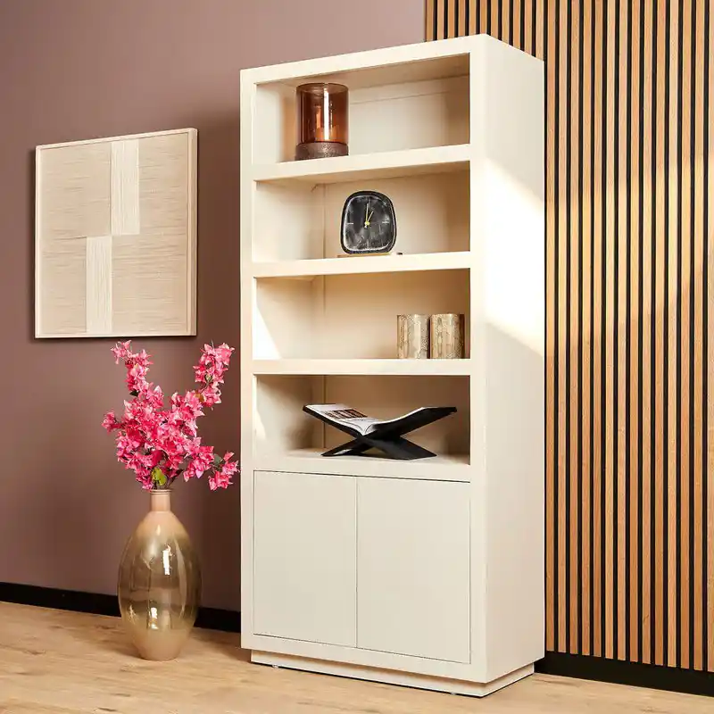 Tijdelijk Beschikbaar Boekenkast Brussel | 4 vakken - Wit; Beige - 45 x 90 x 200 - Hout