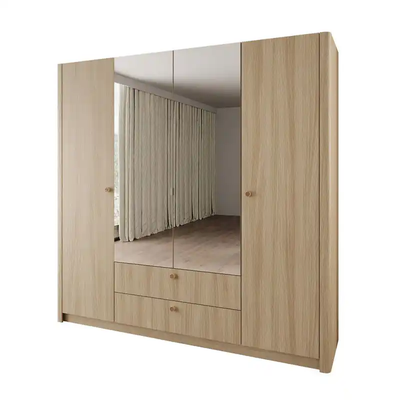Meubella - Voorne - Kledingkast met 4 deuren - Eiken - 213 cm Hoge Kwaliteit
