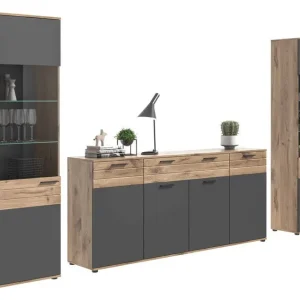 Mason woonkamercombinatie Basaltgrijs NB Nox Eiken NB Nox Eiken MDF TZ Authentiek