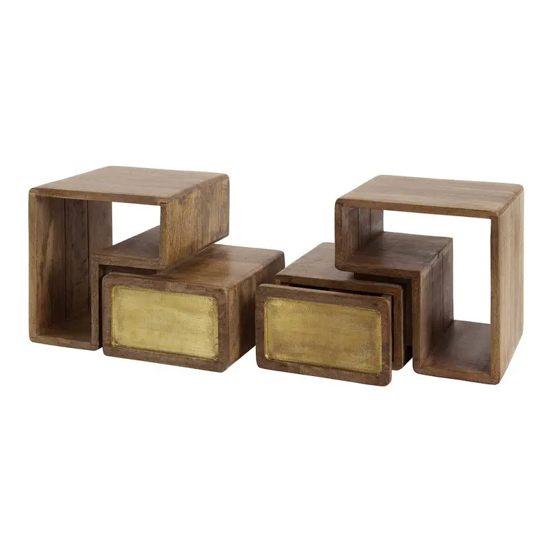 Nachtkastje Naturel Hout - Set van 2 - 42x30x30cm - Brass In De Mode