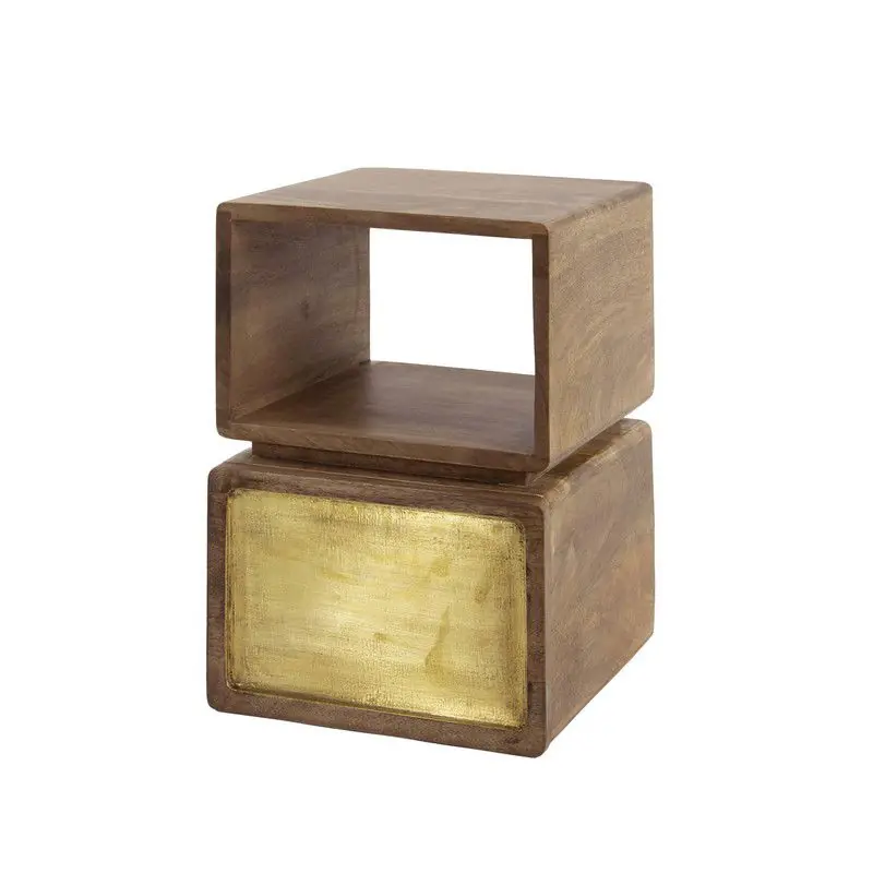 Populair Nachtkastje Naturel Hout - 30x30x42cm - Brass XS