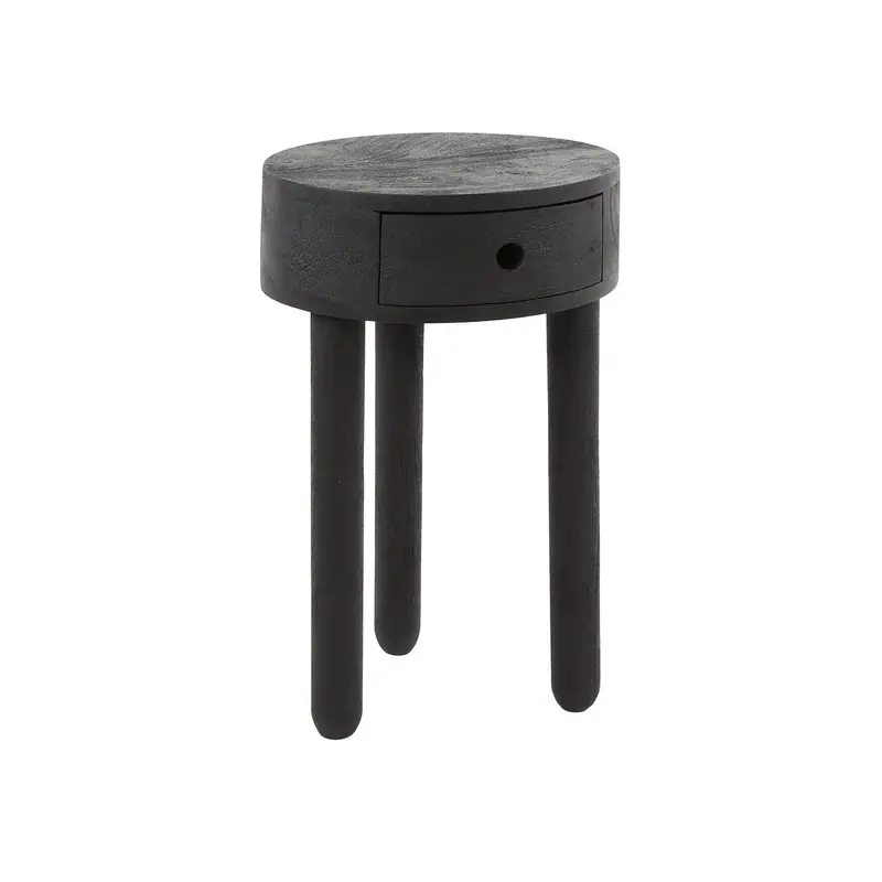 Nachtkastje Zwart Acaciahout - 35x35x55cm - Round Must-Have