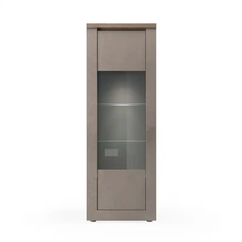 Vitrinekast met 1 deur, 2 glazen planken, 2 houten planken met brons- en kwikeffect H192 cm - ISCHIA Speciale Aanbieding