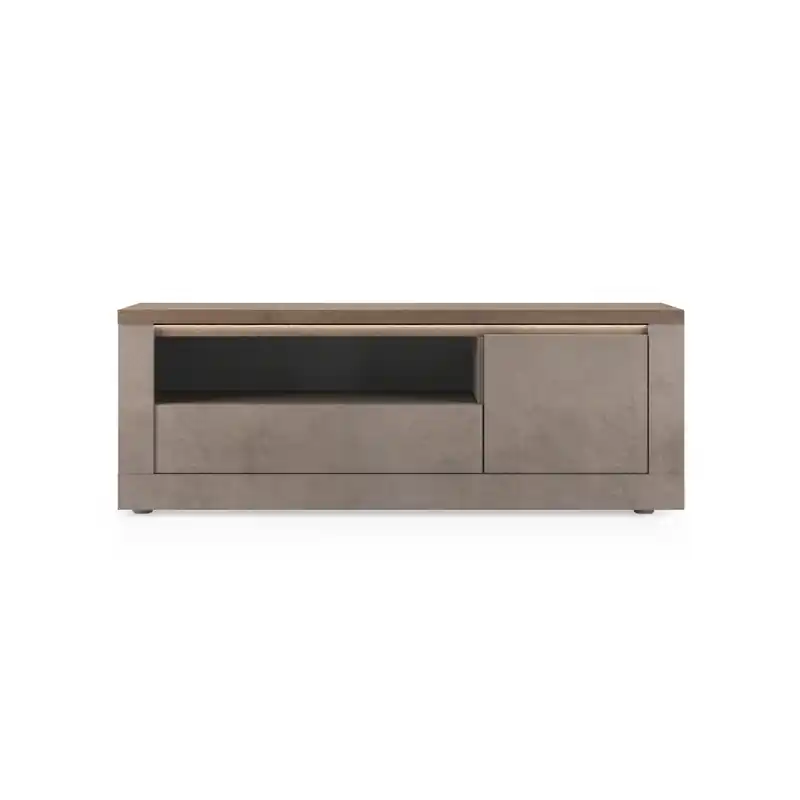 TV-meubel met 1 deur, 1 lade en 1 nis, brons en kwik effect, L160 cm - ISCHIA Aanbieding