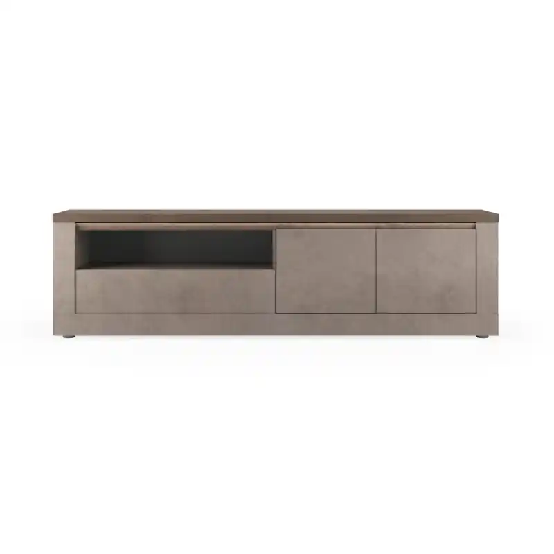 Wereldwijde Verzending TV-meubel met 2 deuren, 1 lade en 1 nis, brons en kwik effect, L207 cm - ISCHIA