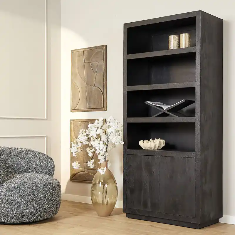 Starfurn - Boekenkast Brussel - Zwart - 45x90x200 cm Professioneel