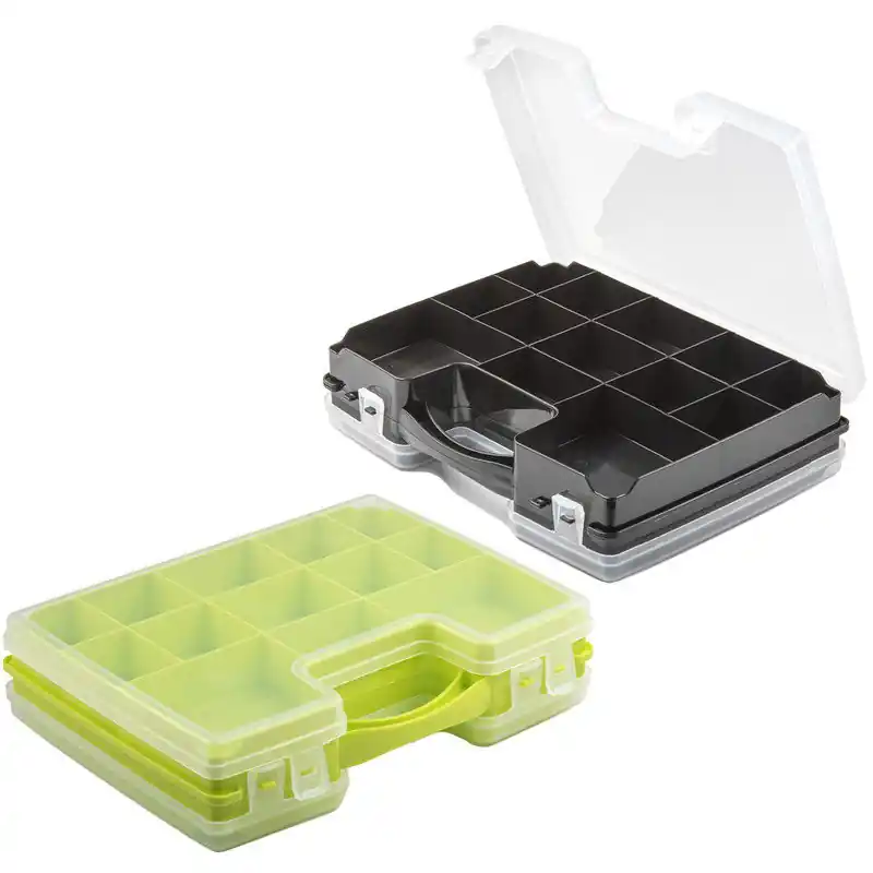 Beperkt Aanbod Forte Plastics - 4x Opberg vakjes doos/Sorteerbox - 21-vaks kunststof - 28 x 21 x 6 cm - zwart/groen - Opbergbox