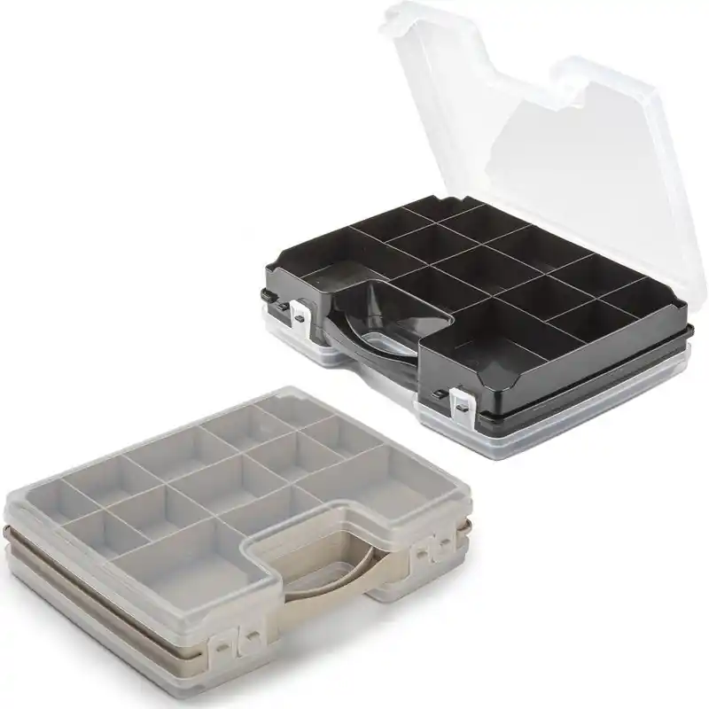 Forte Plastics - 4x Opberg vakjes doos/Sorteerbox - 21-vaks kunststof - 28 x 21 x 6 cm - zwart/taupe - Opbergbox Topkwaliteit