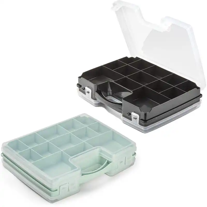 Premium Forte Plastics - 4x Opberg vakjes doos/Sorteerbox - 21-vaks kunststof - 28 x 21 x 6 cm - zwart/groen - Opbergbox
