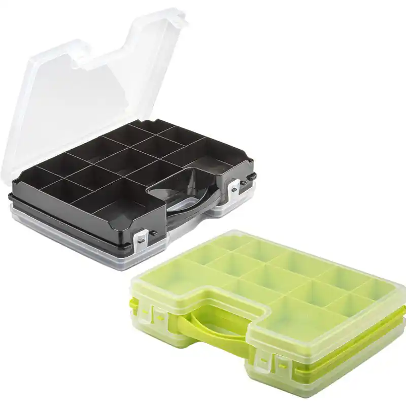 Seizoensaanbieding Forte Plastics - 2x Opberg vakjes doos/Sorteerbox - 21-vaks kunststof - 28 x 21 x 6 cm - zwart/groen - Opbergbox