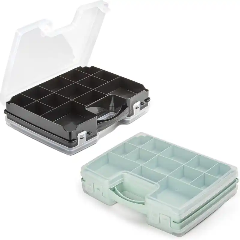 Forte Plastics - 2x Opberg vakjes doos/Sorteerbox - 21-vaks kunststof - 28 x 21 x 6 cm - zwart/groen - Opbergbox Geld-Terug-Garantie