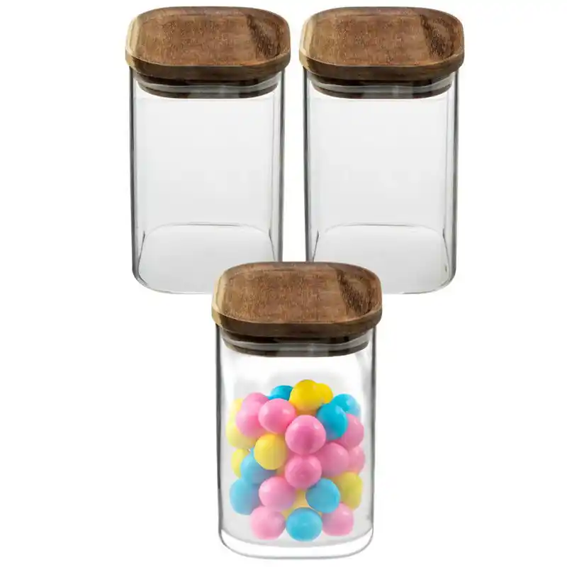 Beste Prijs 5Five Voorraadpot glas met acacia hout - 3x - 900 ml - luchtdicht - Voorraadpot