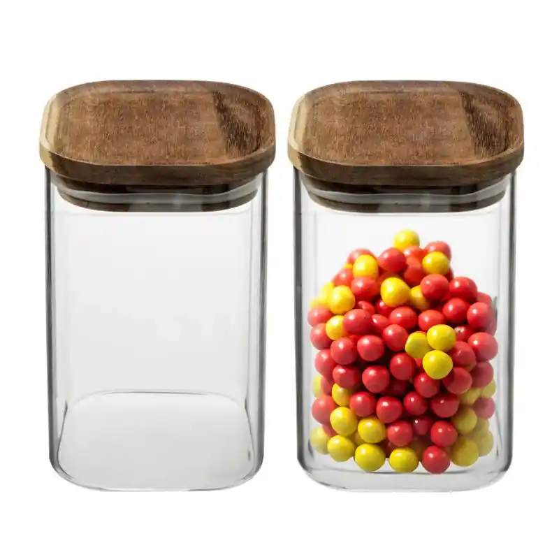 5Five Voorraadpot glas met acacia hout - 2x - 900 ml - luchtdicht - Voorraadpot Garantie Inbegrepen