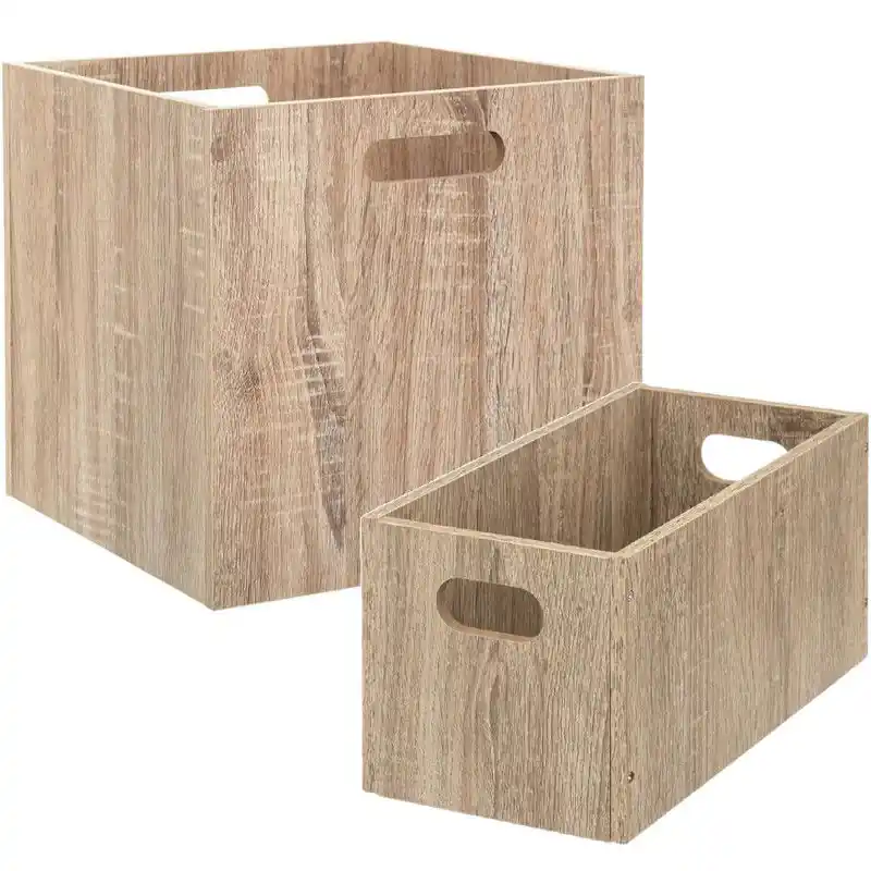 Wereldwijde Verzending Set van 2x stuks opbergmanden/kastmanden 7 en 29 liter naturel van hout 31 cm - Opbergkisten