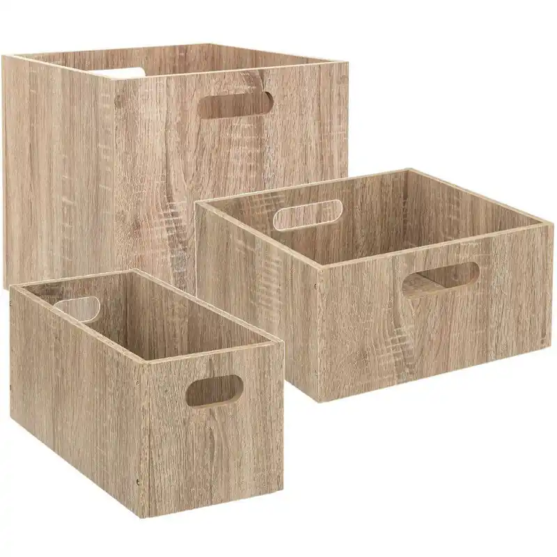 Set van 3x stuks opbergmanden/kastmanden 7/14/29 liter naturel van hout 31 cm - Opbergkisten Meest Verkocht
