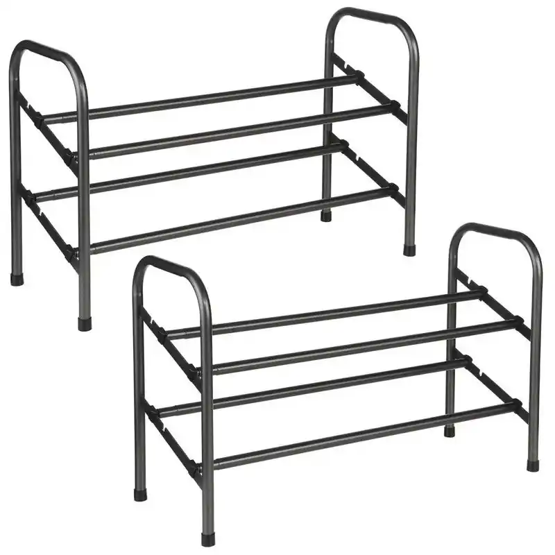 Authentiek 2x Stuks schoenenrek/schoenenkast uitschuifbaar zwart 61 x 39 cm van metaal/kunststof - Schoenenrekken