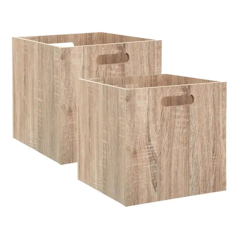Trendy Set van 2x stuks opbergmand/kastmand 29 liter bruin/naturel van hout 31 x 31 x 31 cm - Opbergmanden