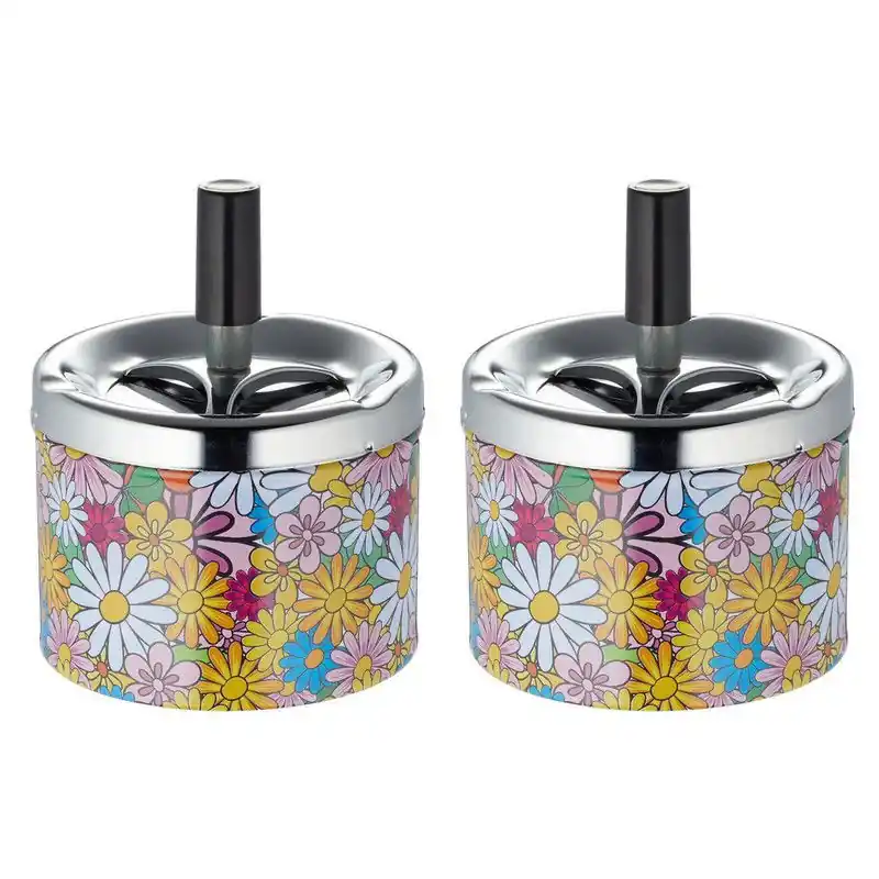Uitverkoop Set van 2x stuks gebloemde asbakken met draaimechanisme - Asbakken