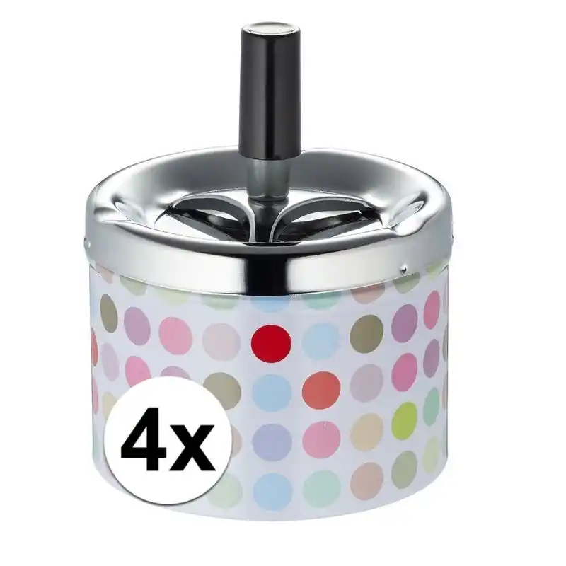 Cepewa Draaiasbak - 4x - stippen - met zilveren deksel - D9 x H12 cm - Asbakken Gratis Verzending