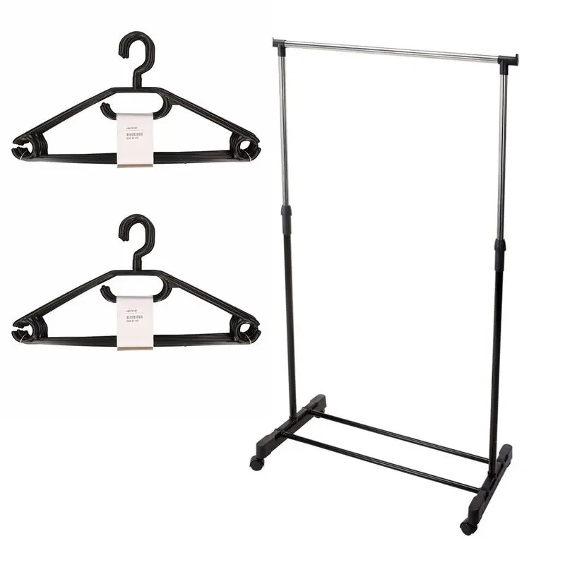 Luxe Mobiel kledingrek met kleding hangers - 20 kunststof hangers - zwart - Kledingrekken