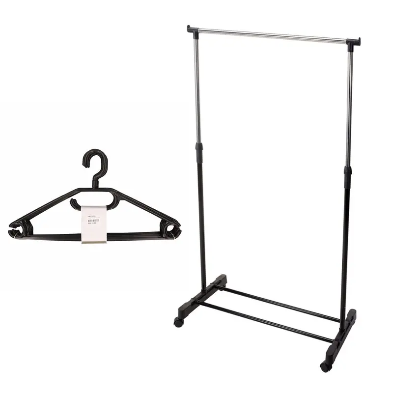 Shop Nu Mobiel kledingrek met kleding hangers - 10 kunststof hangers - zwart - Kledingrekken