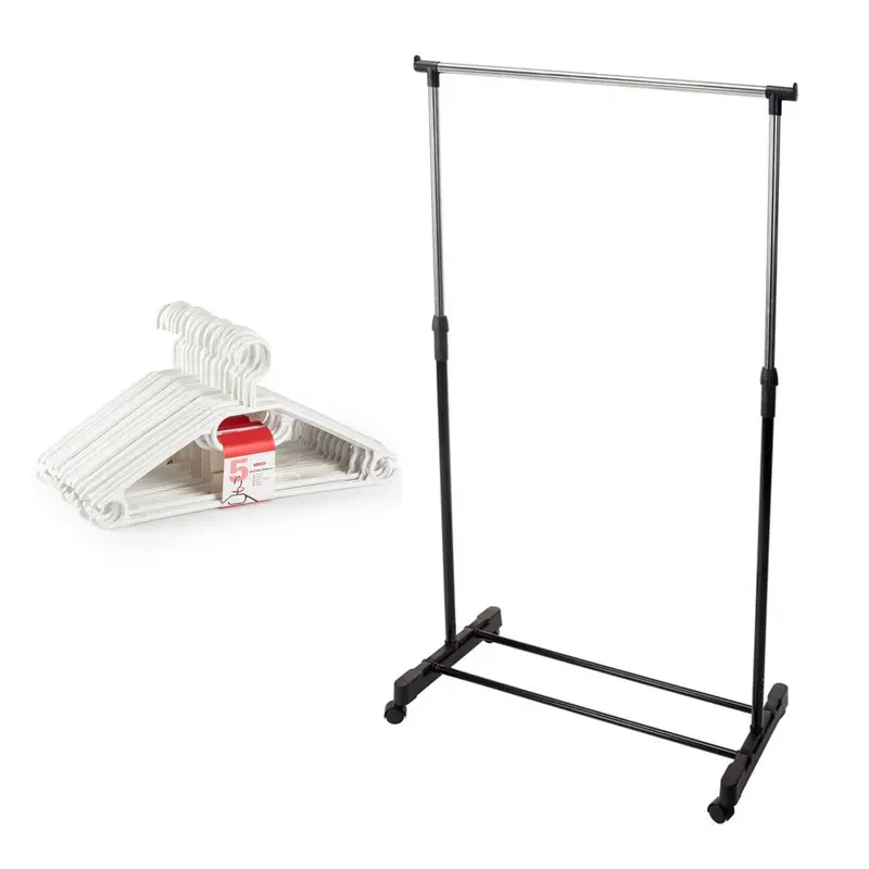 Mobiel kledingrek met kleding hangers - 10 kunststof hangers - wit/zwart - Kledingrekken Gereduceerde Prijs