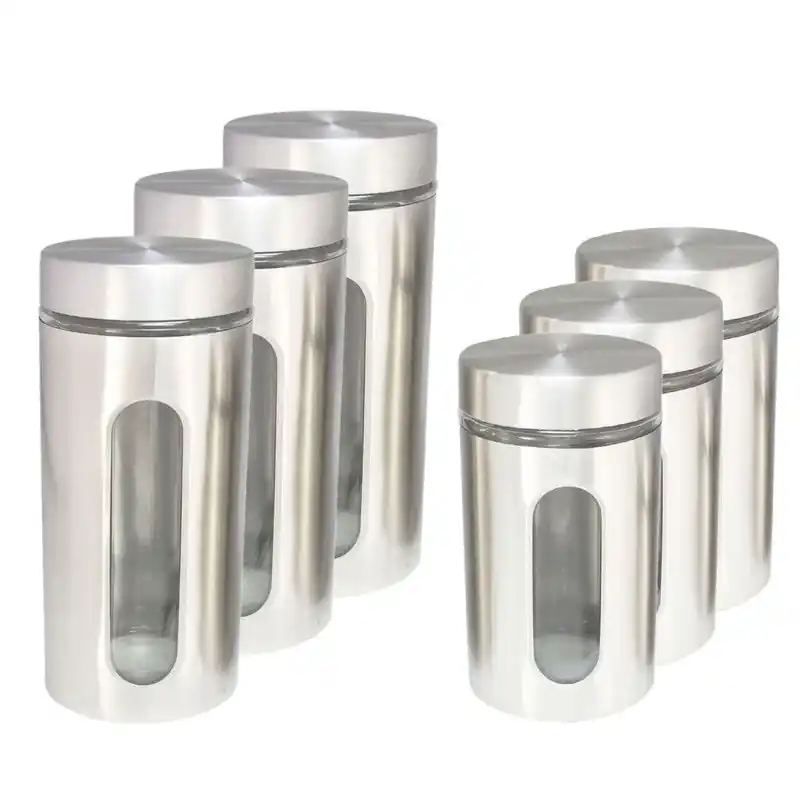 Set van 6x keuken voedsel opslag voorraadpotten glas/rvs in 2 formaten - Voorraadpot Bestel Nu