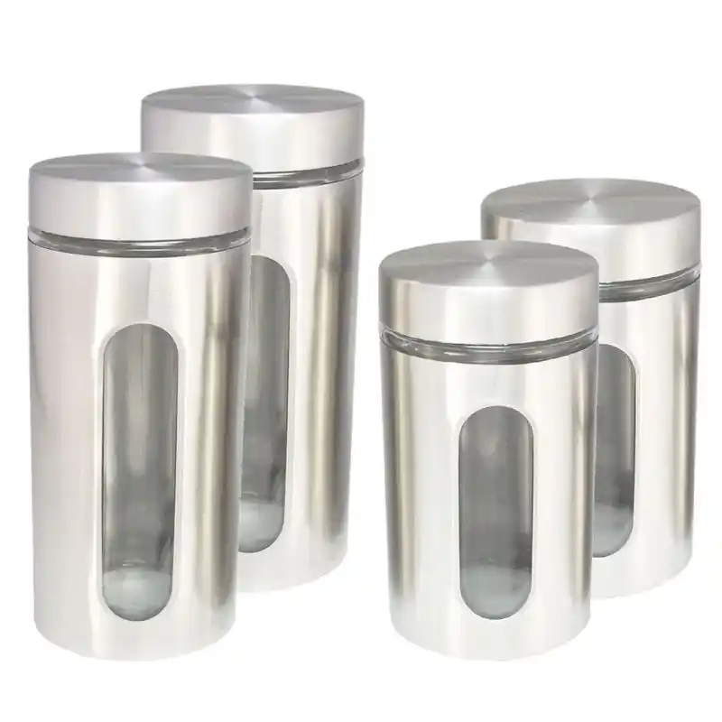Set van 4x keuken voedsel opslag voorraadpotten glas/rvs in 2 formaten - Voorraadpot Seizoensaanbieding