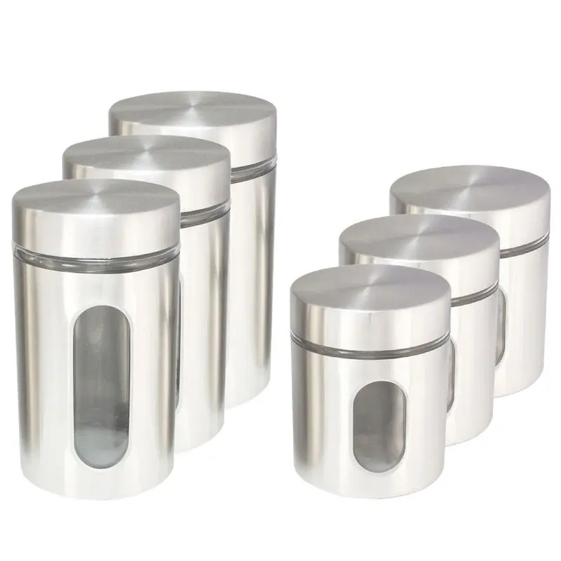 Set van 6x keuken voedsel opslag voorraadpotten glas/rvs in 2 formaten - Voorraadpot Betaalbaar
