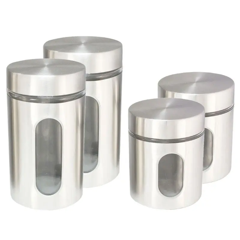 Professioneel Set van 4x keuken voedsel opslag voorraadpotten glas/rvs in 2 formaten - Voorraadpot