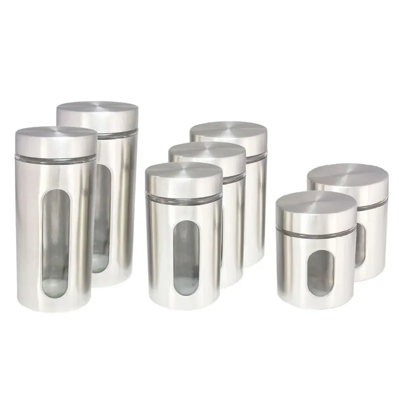 Set van 7x keuken voedsel opslag voorraadpotten glas/rvs in 3 formaten - Voorraadpot Koopje
