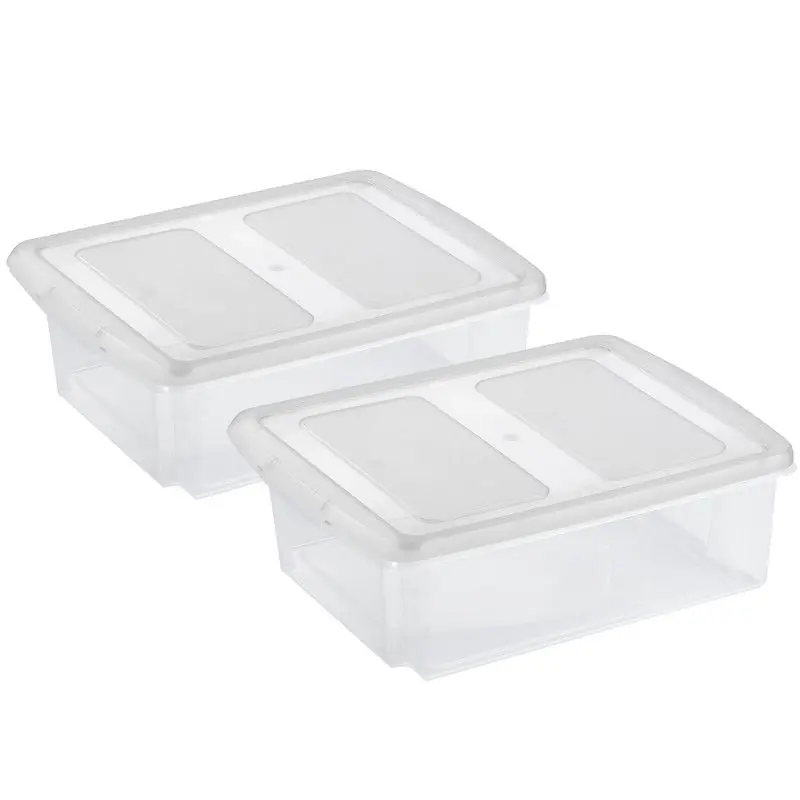 Sunware set van 2x opslagboxen kunststof 17 liter transparant 45 x 36 x 14 cm met deksel - Opbergbox Voordeelprijs
