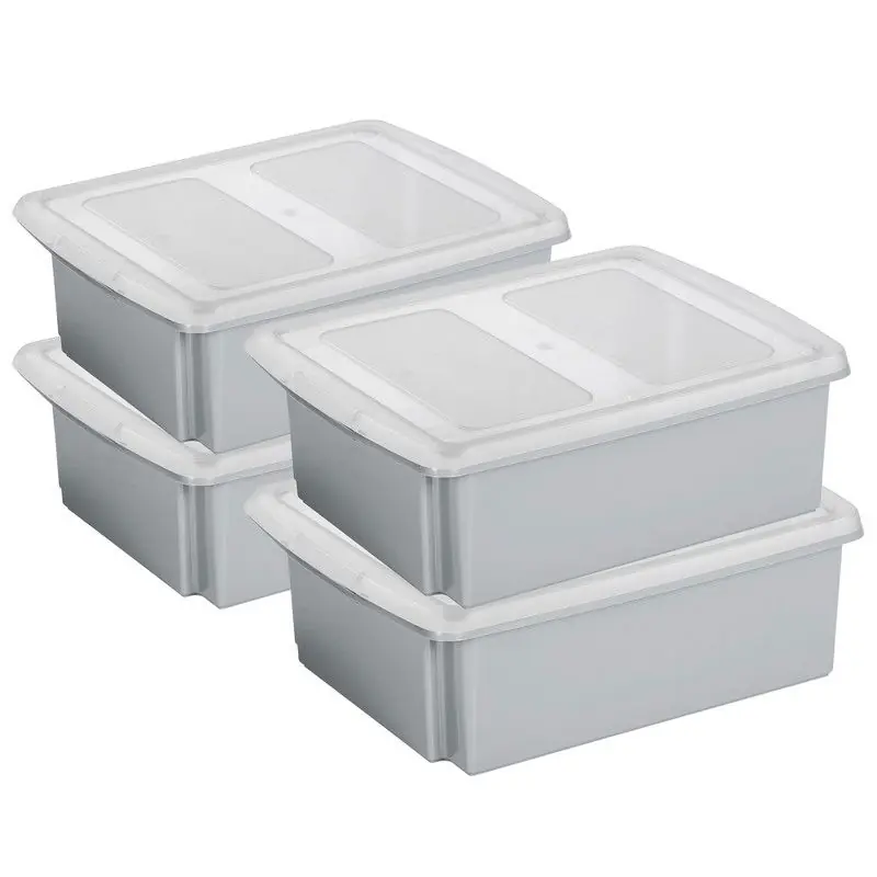 Sunware set van 4x opslagboxen kunststof 17 liter lichtgrijs 45 x 36 x 14 cm met deksel - Opbergbox Must-Have