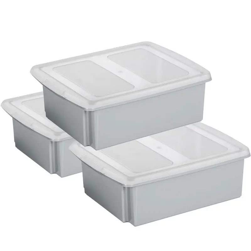 Direct Verzonden Sunware set van 3x opslagboxen kunststof 17 liter lichtgrijs 45 x 36 x 14 cm met deksel - Opbergbox