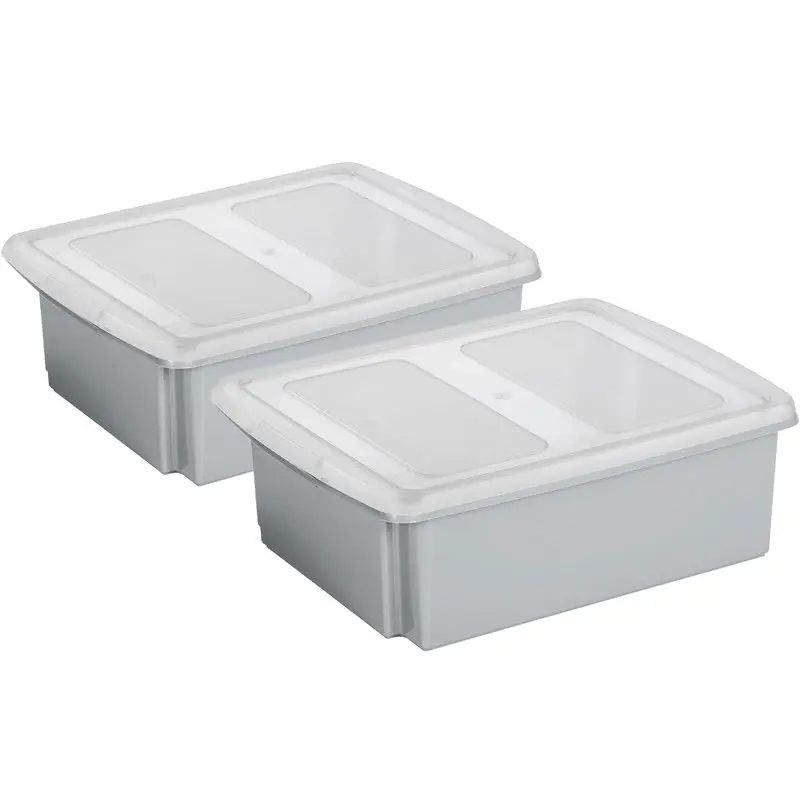 Populair Sunware set van 2x opslagboxen kunststof 17 liter lichtgrijs 45 x 36 x 14 cm met deksel - Opbergbox