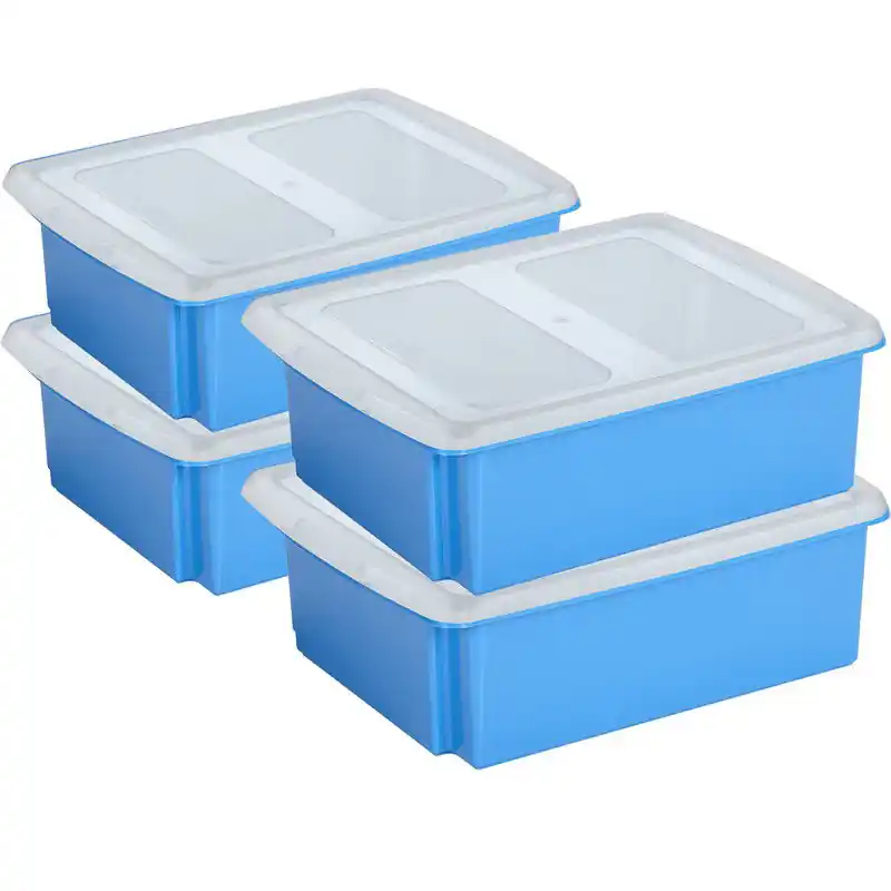 Authentiek Sunware set van 4x opslagboxen kunststof 17 liter blauw 45 x 36 x 14 cm met deksel - Opbergbox