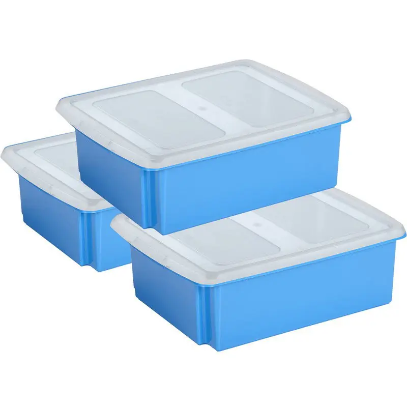 Sunware set van 3x opslagboxen kunststof 17 liter blauw 45 x 36 x 14 cm met deksel - Opbergbox Veilige Betaling